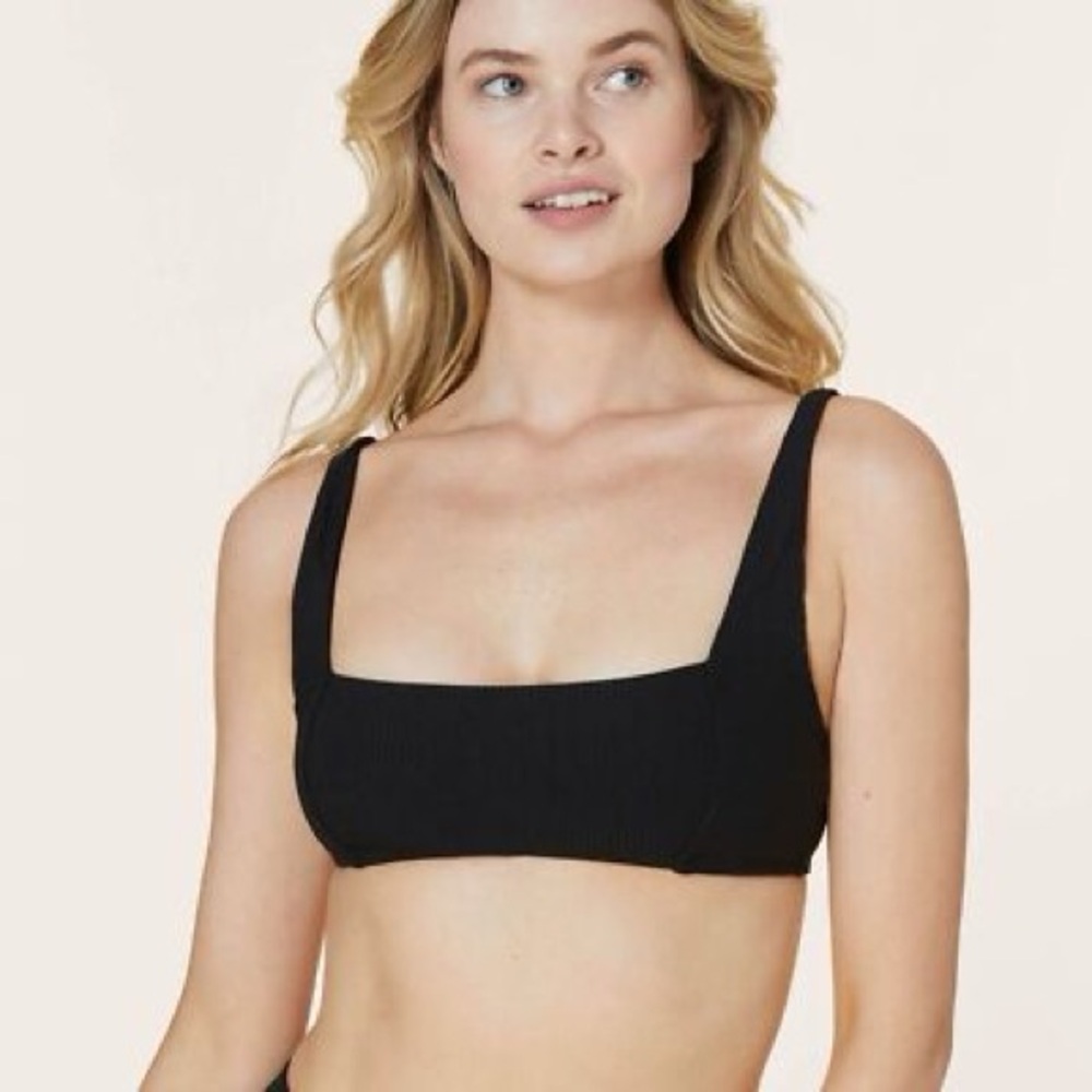 Andie Swim Black Tank Havana Ribbed Bikini Top, Size L
